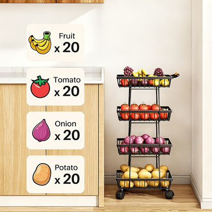 Stackable Metal Storage Cart with Wheels 4/5 Tier - Fruit Vegetable Basket Rotating Narrow Gap Corner Rack for Kitchen Pantry and Bathroom