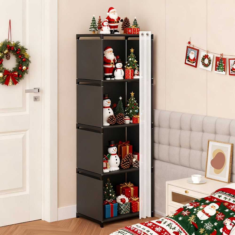 4-Tier / 5-Tier Floor-Standing Bookshelf & Storage Organizer – Open Lattice Wardrobe Cabinet, Multi-Functional Shelf for Living Room, Office, Dorm & Classroom, Black or White