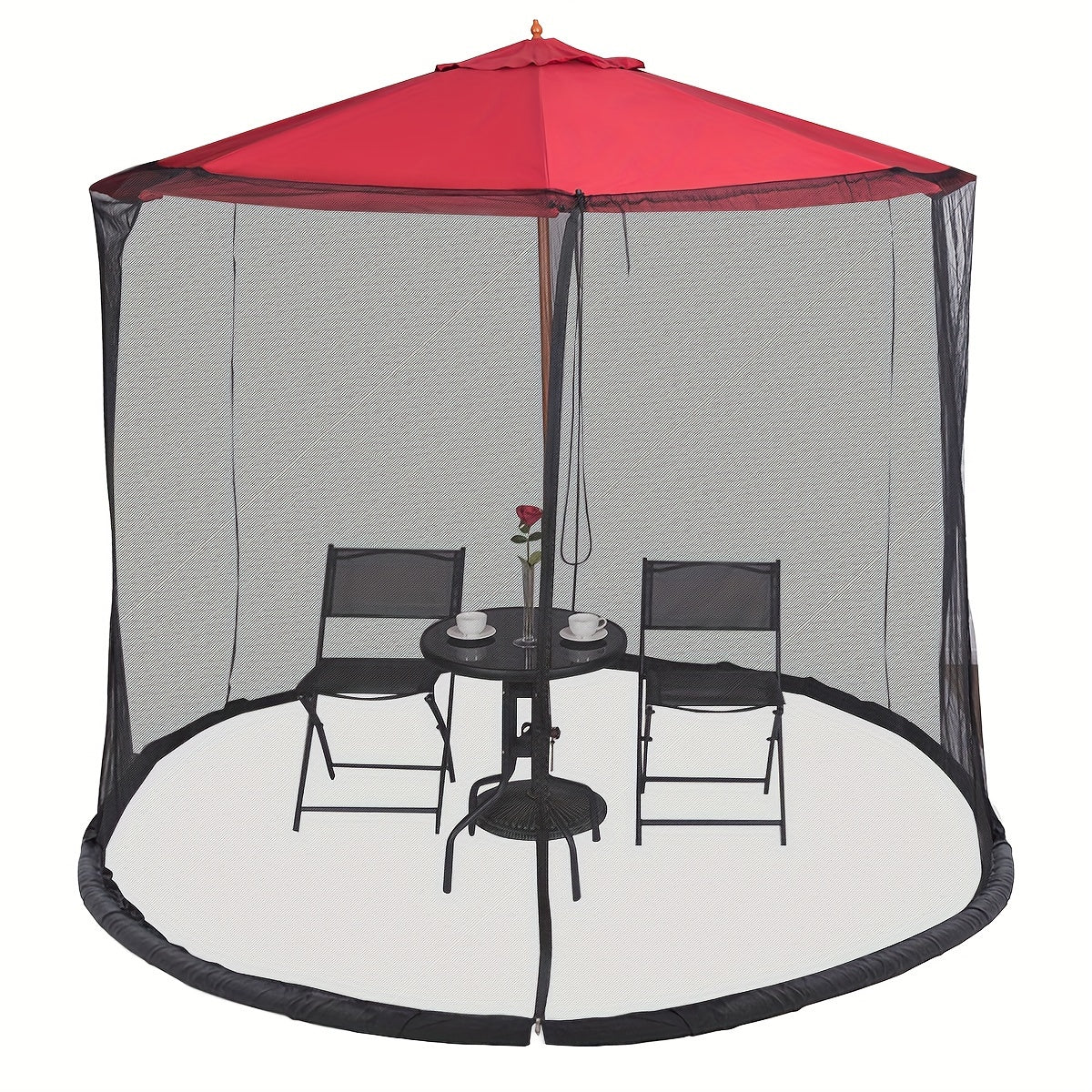 Patio Umbrella Mosquito Net Screen Fits 9-10 Ft Umbrella Outdoor Bug Insect Netting with Drawstring Top Zippered Door Water Tube Base Black