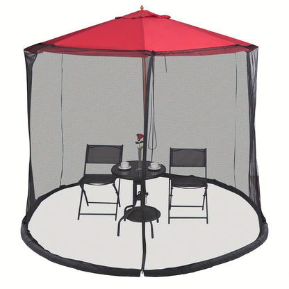 Patio Umbrella Mosquito Net Screen Fits 9-10 Ft Umbrella Outdoor Bug Insect Netting with Drawstring Top Zippered Door Water Tube Base Black