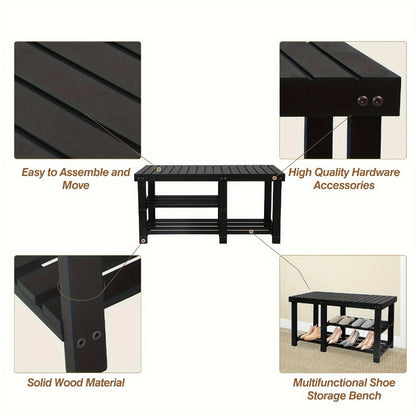 Shoe Rack Bench 3-Tier Wood with Boot Organizer & Seat, Freestanding Entryway Shoe Shelf Storage for Hallway Bedroom Balcony, 250 LB Capacity