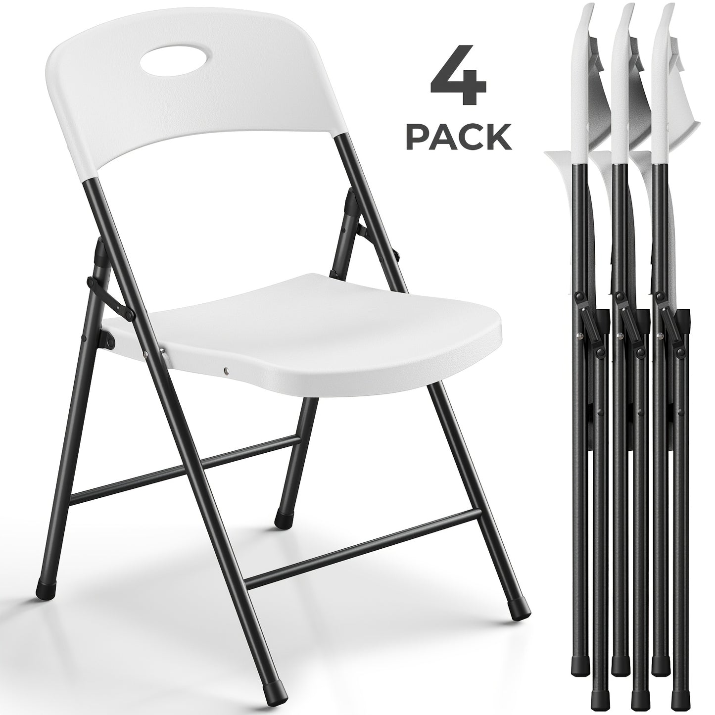 4 Pack Folding Chairs with Enhanced Iron Frame, Stackable Plastic Folding Chairs for Outside, Indoor, Party, Wedding, Meeting Room, Patio And Garden, Weight Capacity 300 Lbs