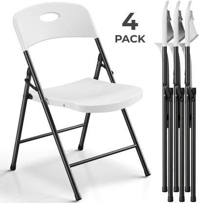 4 Pack Folding Chairs with Enhanced Iron Frame, Stackable Plastic Folding Chairs for Outside, Indoor, Party, Wedding, Meeting Room, Patio And Garden, Weight Capacity 300 Lbs
