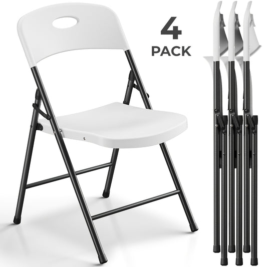 4 Pack Folding Chairs with Enhanced Iron Frame, Stackable Plastic Folding Chairs for Outside, Indoor, Party, Wedding, Meeting Room, Patio And Garden, Weight Capacity 300 Lbs