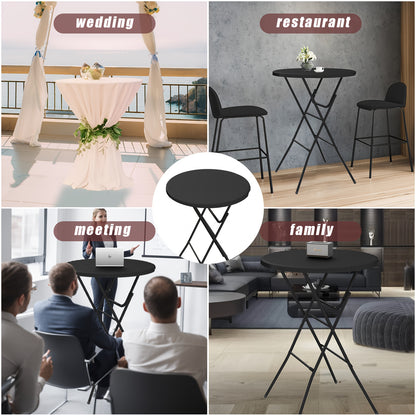 32" Round Folding Table, World Game-Day Ready, Portable Plastic Table, Suitable for Fiesta Night, Party, Camping, Patio Gatherings, Events, Bar Table, Featuring A Thickened Tabletop, Metal Frame, Locking Legs, Indoor/outdoor, 2pcs Set, White/Black