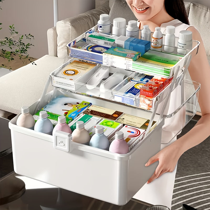 Large-Capacity Multi-Tier Medication & First Aid - Plastic Medicine Chest with Freestanding, Suitable for Home Organization, Emergency Box for Medicines,, Small Tools, Polypropylene