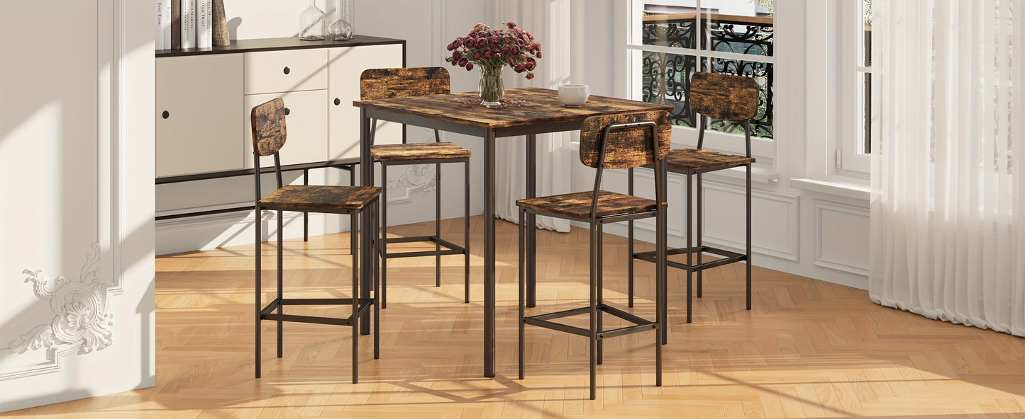 Bifanuo 5pcs Industrial Dining Table Set for 4, Rectangular Kitchen Table And Chairs, Dining Room Set for Small Space