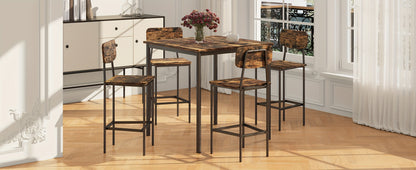 Bifanuo 5pcs Industrial Dining Table Set for 4, Rectangular Kitchen Table And Chairs, Dining Room Set for Small Space