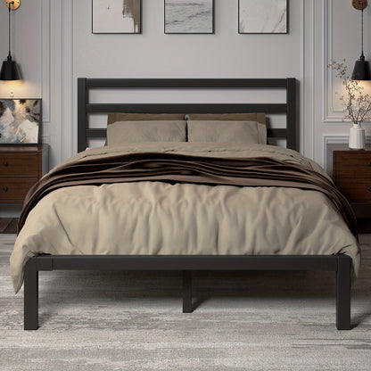 Metal Platform Bed Frame with Slatted Headboard - Under Bed Storage, Sturdy Metal Slats, No Box Spring Needed, Black/white, Twin/Full/Queen/King
