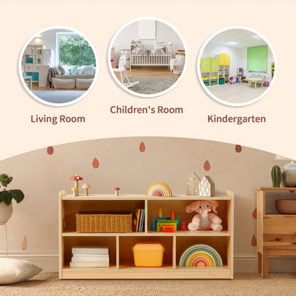 Large Wood Storage Organizer, 2-Shelf Wood Bookshelf, 5-Section Kids Bookshelf, Wooden Storage Cabinet for Classroom, Kids Bookcases And Toddler Shelf for Kids Room, Playroom, Nursery