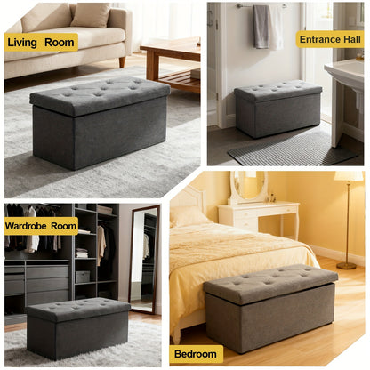 Storage Ottoman Bench with Bins, 43in Storage Bench for Bedroom End Of Bed, Folding Foot Rest Ottoman for Living Room Max 660lbs, Fabric Ottomans, Grey