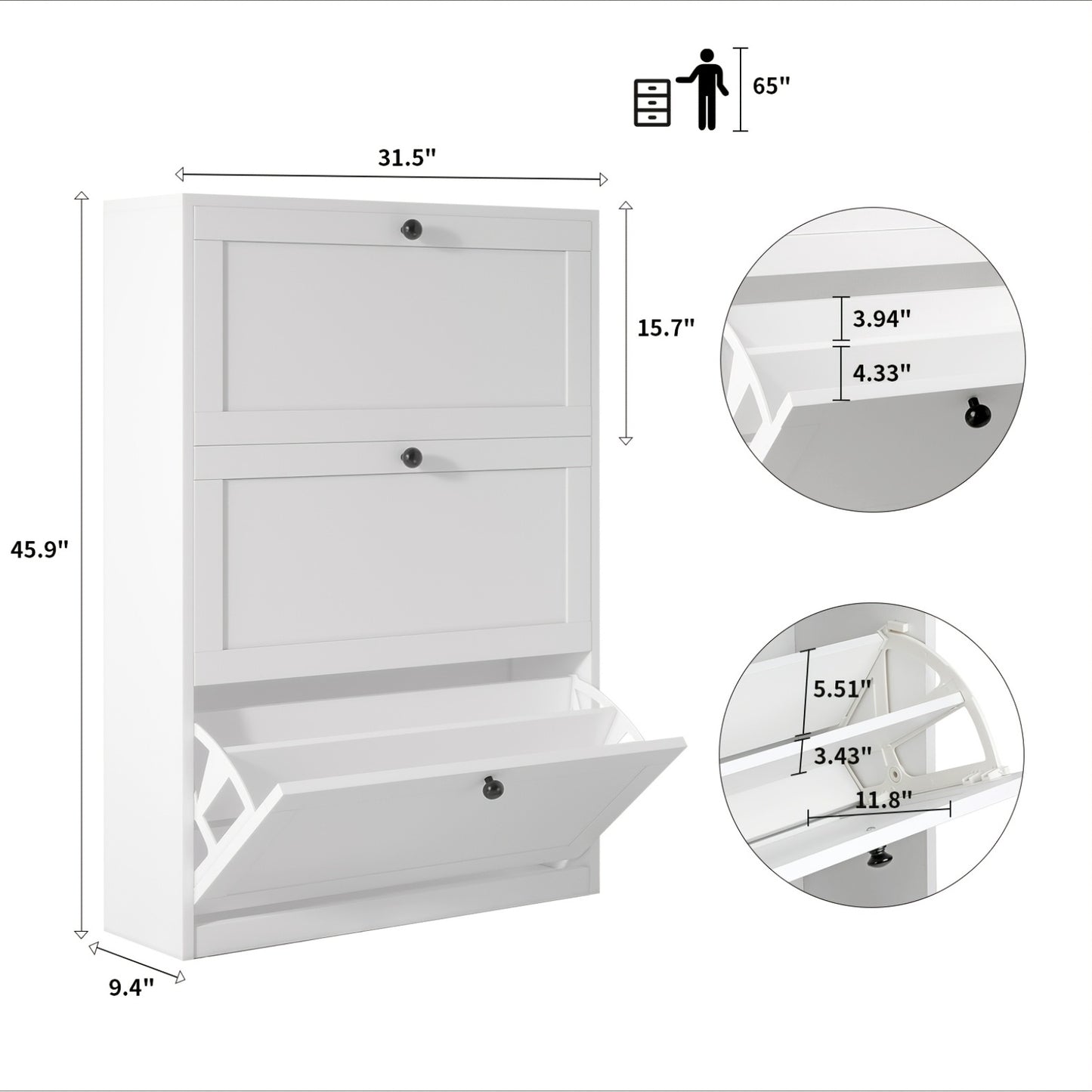 Shoe Cabinet with 3 Flip Drawers & Adjustable Shelf, Narrow Shoe Storage Cabinet for Entryway, Freestanding Hidden Shoe Organizer