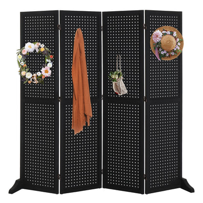 VINGLI Freestanding Pegboard with Support Feet, 5 FT Wood Room Divider Display Board Organizer, Folding Privacy Screen Partition Space Separator for Craft Shows Events Retail