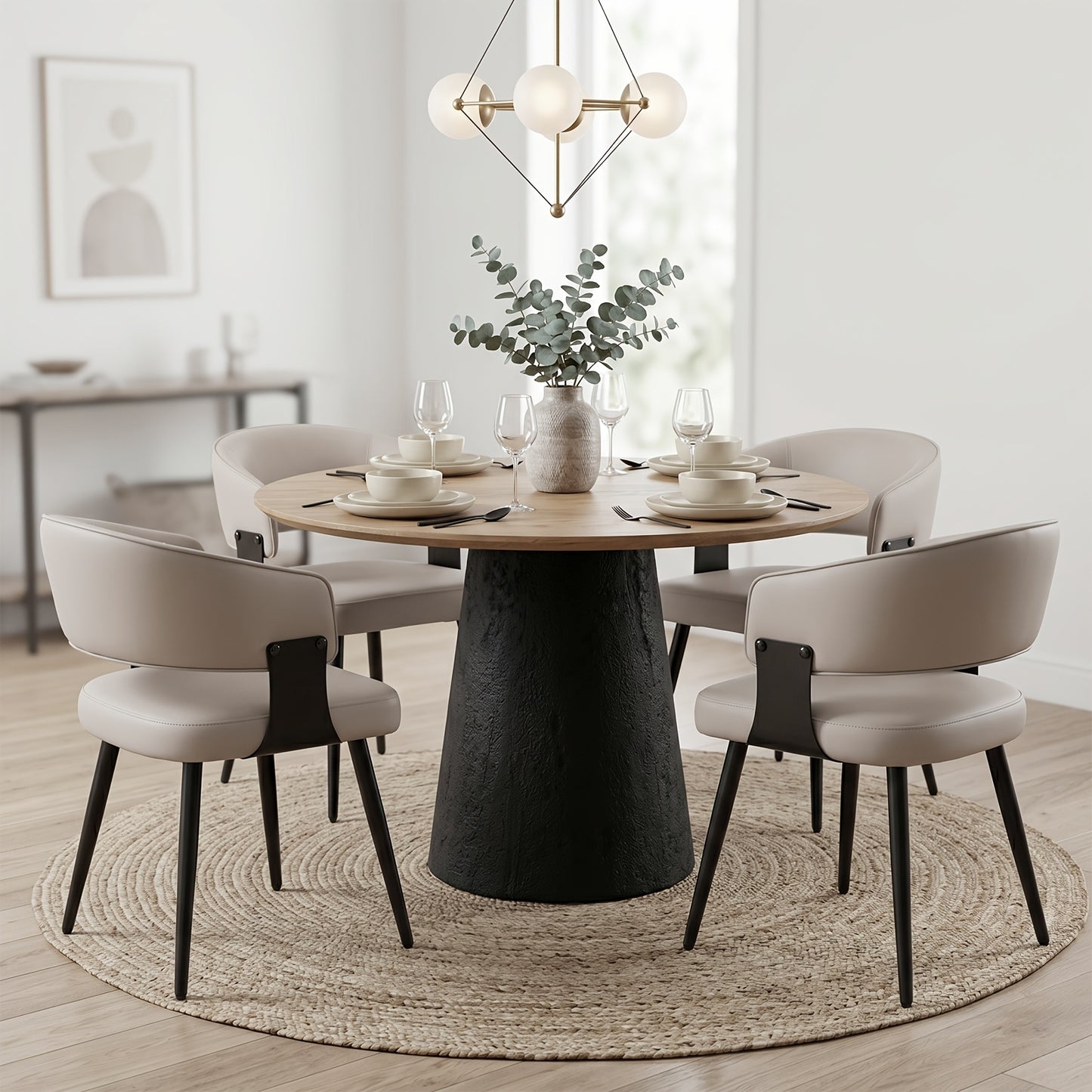 Modern Dining Chairs Set Of 2, Faux Leather Upholstered Kitchen Chairs With Curved Back And Metal Legs, Mid Century Chairs For Dining Room, Kitchen