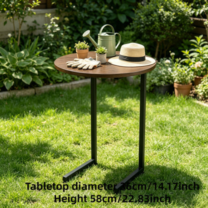 Round Outdoor Side Table with Double-Layer Storage Shelf – Marble Texture Imitation Stone Top, Sturdy Metal Frame, Weather-Resistant End Table for Balcony, Patio, Courtyard, Small Spaces (7 Colors)