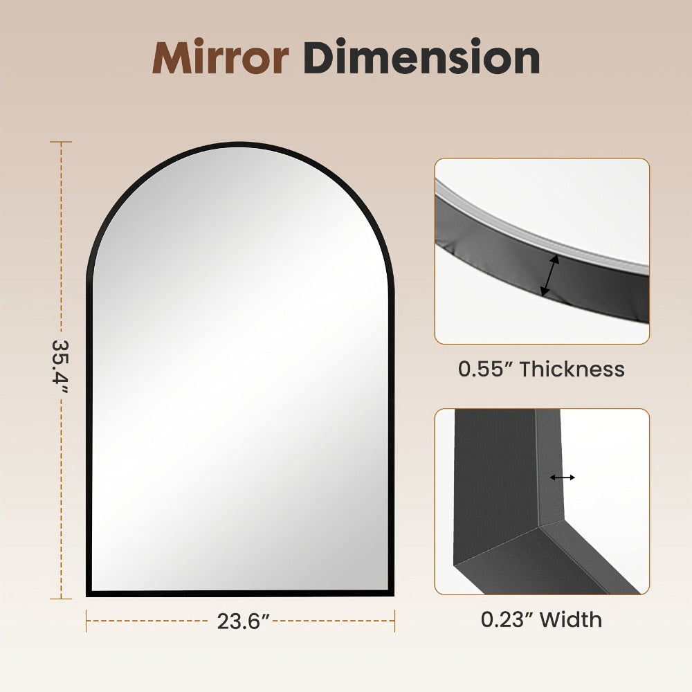 Arch Bathroom Mirror Wall Mounted Shatter-Proof Metal Frame Vanity Mirror Over Sink for Bedroom Living Room Modern Home Decor