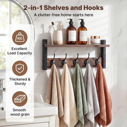 Wall-Mounted Coat Rack with Shelf & Hooks Heavy Duty Industrial Metal, Rustproof Entryway Organizer Multi-Tier Storage for Hallway Mudroom Porch, No Assembly Required Vintage Style