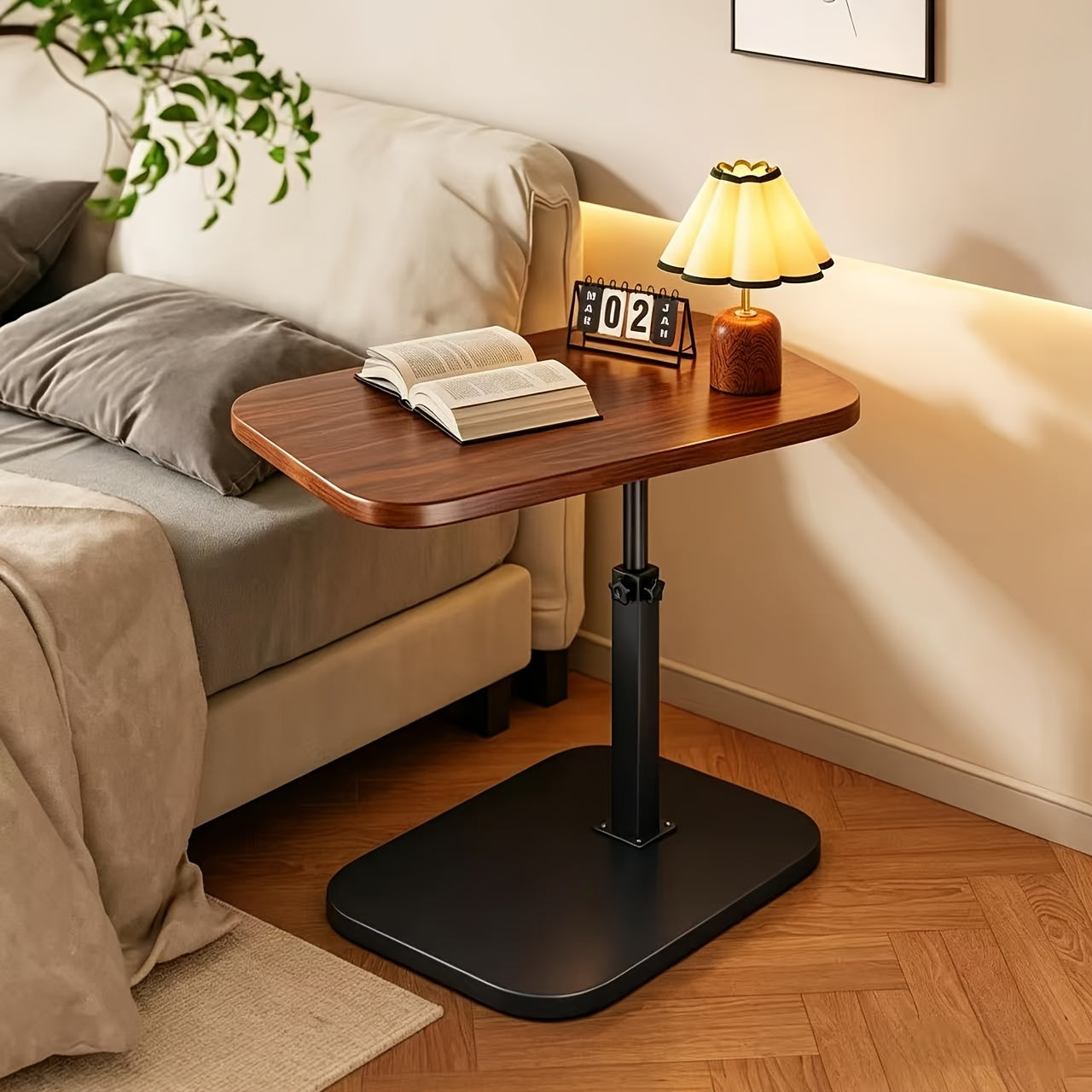 Walnut C-Shaped Tray Table A Mobile And Adjustable Side Table/Folding Table, Suitable for Home Office Desks, Coffee Tables And Bedside Sofas, Perfect As Snack Stand, Laptop Desk for Living Room, Bedroom, Nightstand, Holiday And Christmas Gift