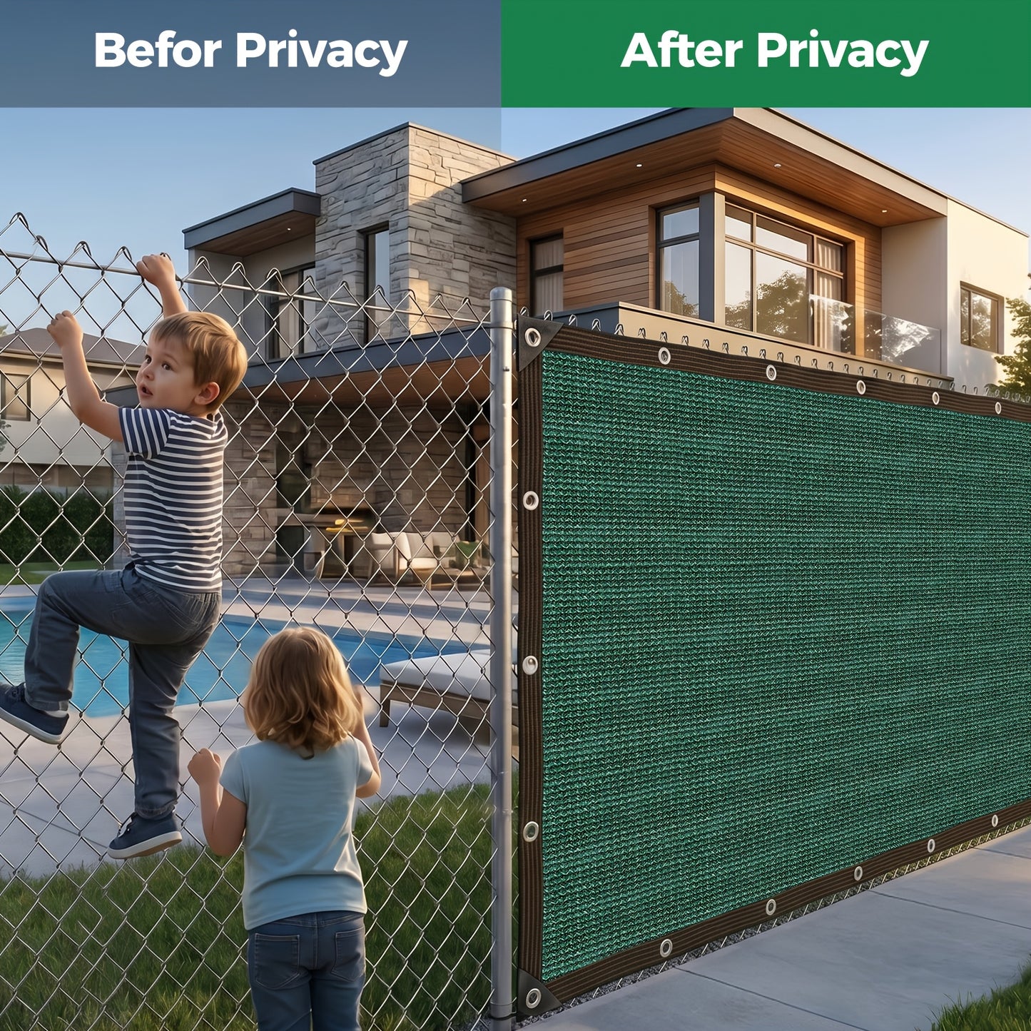 [Heavy Duty Privacy Screen] 5Ft X 25Ft/6Ft X 50Ft Fence Privacy Screen, Heavy Duty Privacy Fence Screen, Outdoor Shade Cloth Mesh Barrier, Includes 33Ft Black Rope, Green