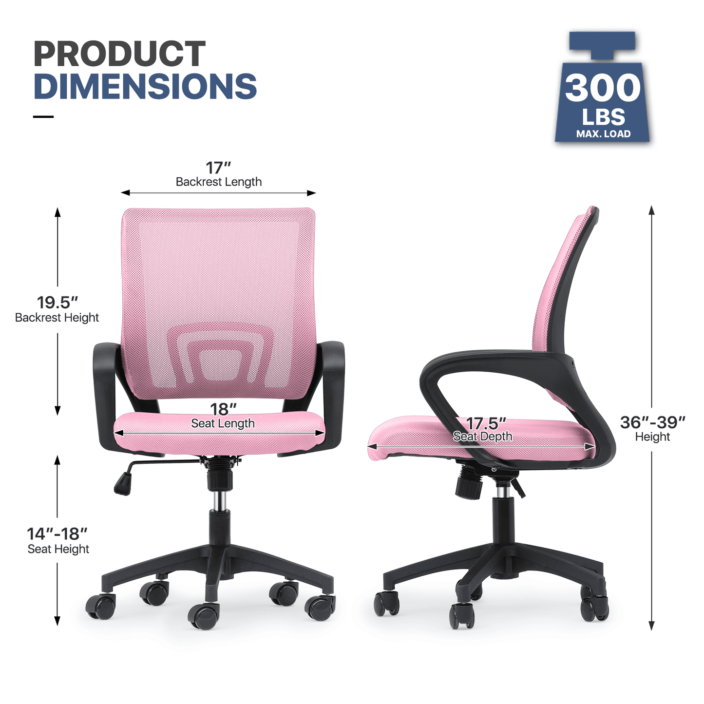 Mesh Office Home Chair, Mid Back Ergonomic Rolling Swivel Chair with Padded Seat and Armrest