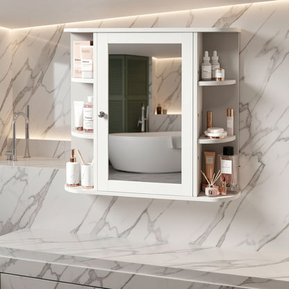 Wall-Mounted Bathroom Mirror Cabinet Featuring a Medicine Cabinet with Six Side-Opening Shelves, Finished in White