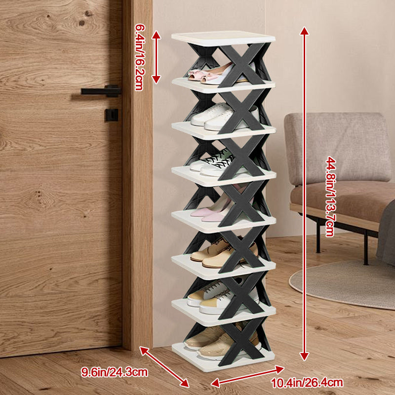 6/9 Tier Narrow Shoe Rack Give Away Shoehorns, Small Vertical Shoe Stand, Space Saving DIY Free Standing Shoes Storage Organizer for Entryway, Closet, Hallway, Easy Assembly and Stable in Structure, White and Green / Black / Blue