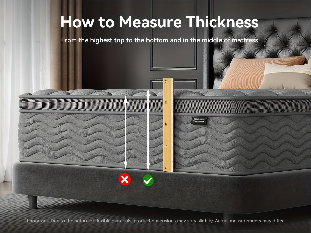 [Hybrid Mattress] 8/10/12 Inch Mattress In Twin, Full, Queen, And King Sizes - Ergonomically Designed, Medium Firm Hybrid Mattress, Offering Luxurious Comfort With Pocket Springs, Grey Quilted Cover, Bed Mattresses