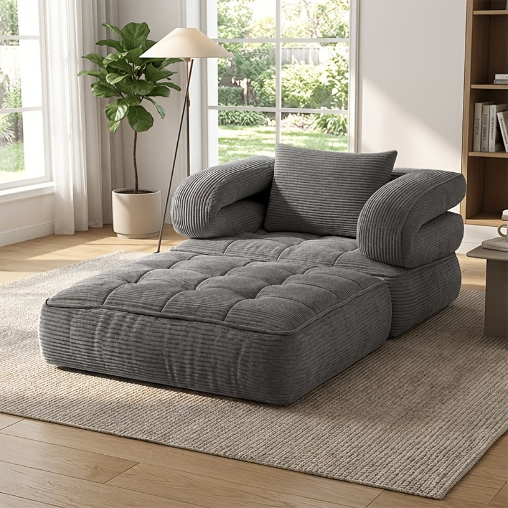 Convertible Sofa Bed No Assembly Required, Multi-Position High-Density Sponge Corduroy Sofa for Small Spaces Bedroom Apartment RV, Lazy Lounger Movie Sofa