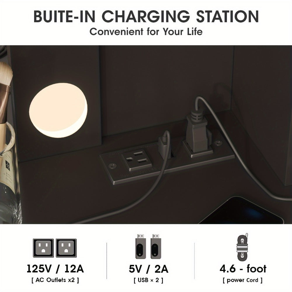 LED Vanity Desk with Lighted Mirror & Stool – 6-Drawer Makeup Dressing Table with 10+ LED Strip Lights | Plug-and-Play Modern Vanity for Bedroom, Dorm & Beauty Salon