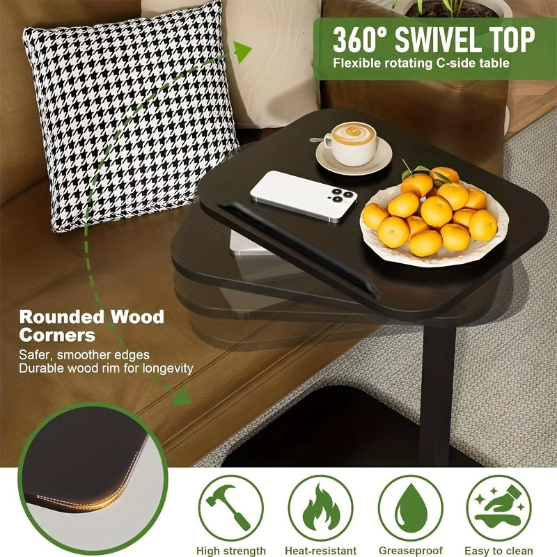 Side Table, TV Travel Table-Adjustable Height Side Table, Sofa C-Shaped Tea Table, 360 ° Rotating Small Side Table Tea Table, Bedroom, Apartment, Small Space Side Table, Sofa Side Cabinet And Coffee Table Function in One/Home Decor Living Room Decor
