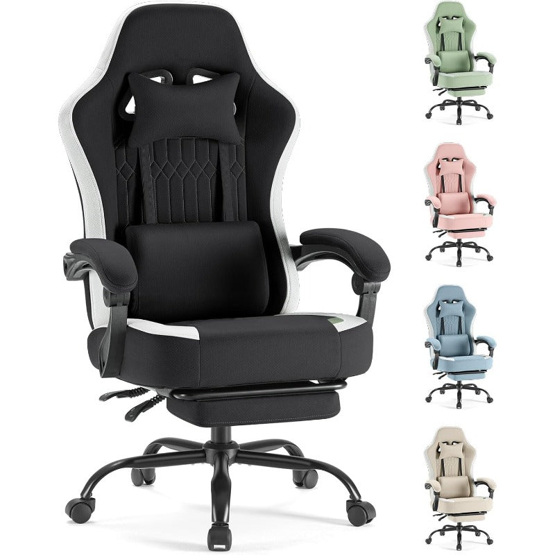 Ergonomic Computer Gaming Chair with Footrest, Lumbar Support & Headrest – Height Adjustable Office Chair with Armrests & Rollers, Black, Light Green, Blue