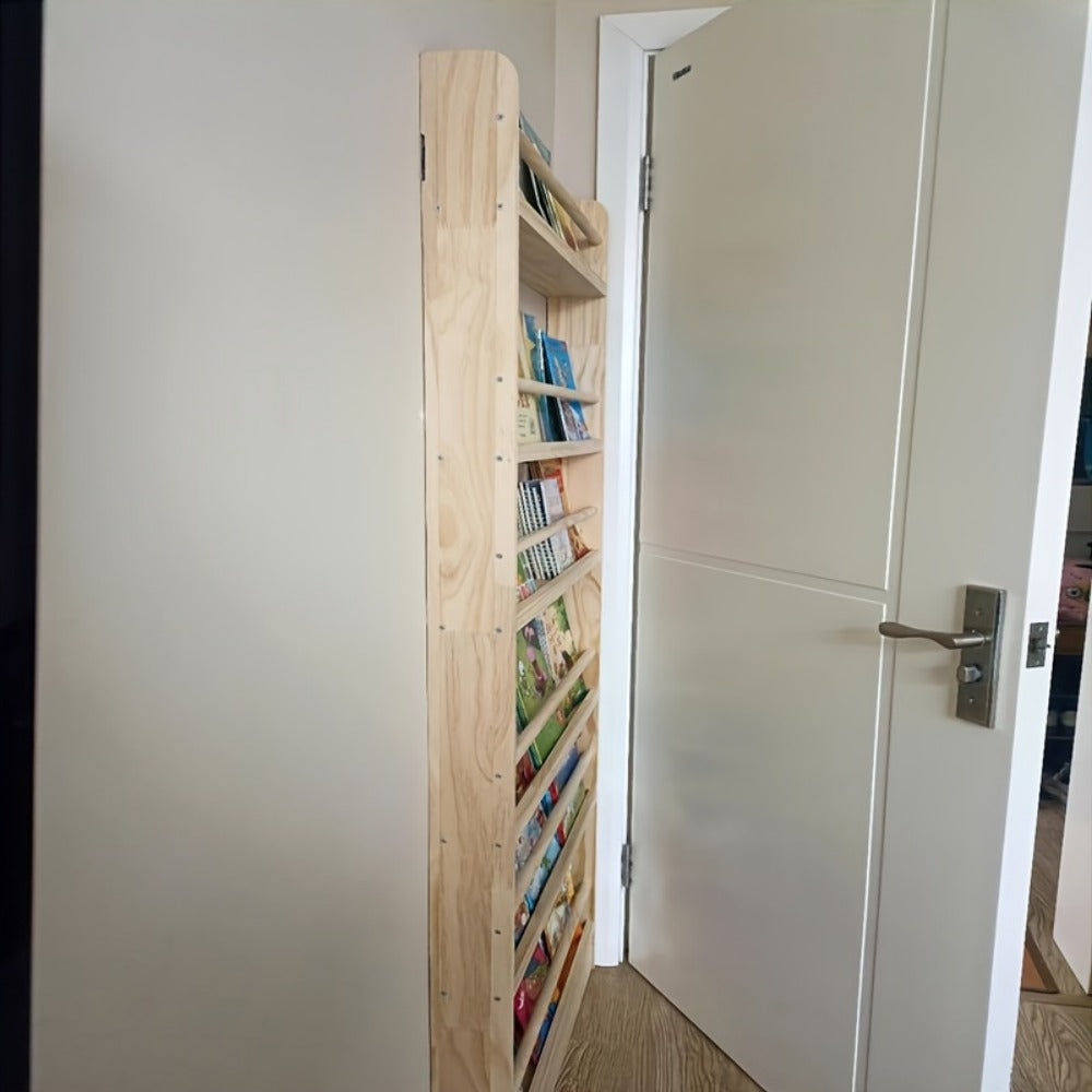 Solid Wood Over-the-Door Bookshelf – Ultra-Thin Narrow Wall-Mounted Storage Shelf, 2-6 Tiers, 0 Formaldehyde, Space-Saving for Living Room, Bedroom & Study