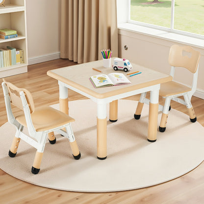 LIFERUN Adjustable Height Kids Table and Chair Set with Non-Slip Legs & Easy-Clean Surface - 23.6" Long x 23.6" Wide, Beige Plastic Construction, Daycare, Home - Ideal For Boys & Girls, Kids Table And Chairs, Height Adjustable Table And Chair Set