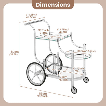 3-Tier Rolling Bar Cart, Mobile Serving Cart with Mirrored Glass Shelves & Wheels, Home Bar Beverage & Wine Cart for Dining Room, Living Room, Kitchen, Silvery, Bar Cart with Wheels, Home Entertaining, Party Serving Cart, Vintage Bar Cart