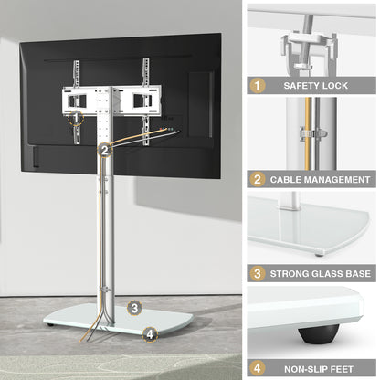 Swivel TV Floor Stand with Mount for Apple TV/Roku Ultra, Universal for 32-65 Inch LCD LED Flat Screen, Height Adjustable TV Mount Stand with Shelf, Space Saving Corner TV Stand for Home Office,C