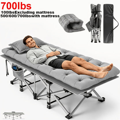 Folding Camping Bed Portable Guest Bed with Mattress 59/75 Inch Oversized Thick 500-700lb Capacity for Outdoor Garden Balcony