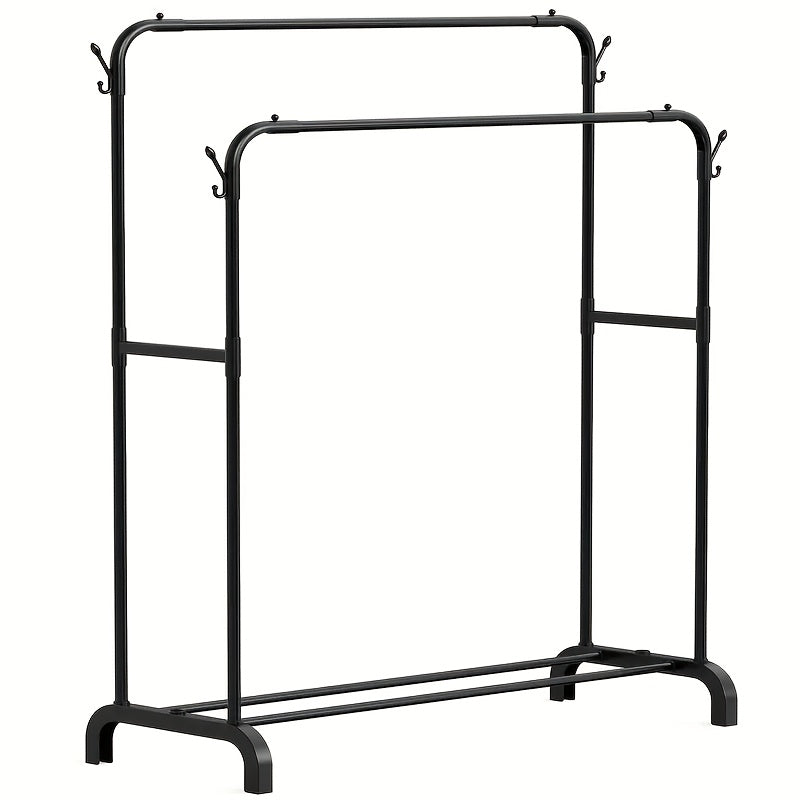 Upgraded Garment Rack with Double Metal Rods, Clothing Rack Heavy Duty Clothing Racks for Hanging Clothes, Steel-Plastic Dual-Rod Black Hanger, Freestanding Wardrobe Closet Rack, for Bedroom