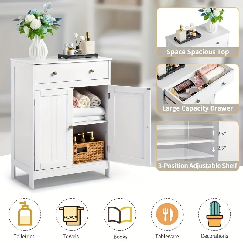 Set of Bathroom Storage Cabinets - Bath Vanity with Double Shutter Doors And Soft-Close Drawer, Space-Efficient Bathroom Furniture for Contemporary Homes (White)
