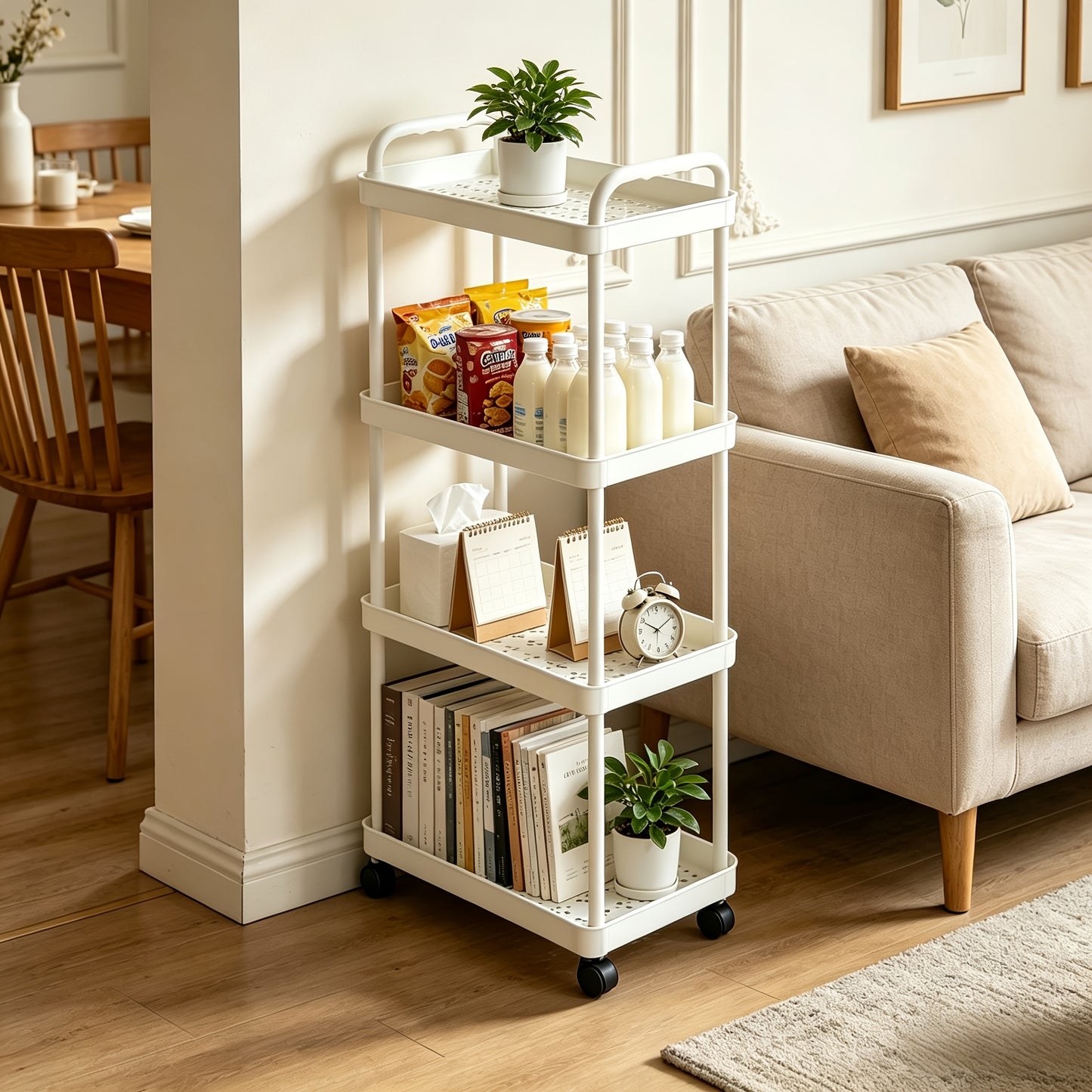 Multifunctional Trolley Rack Kitchen Bathroom Toilet Floor Multi-Layer Movable Storage Rack Practical Home Organization Modern Easy Design