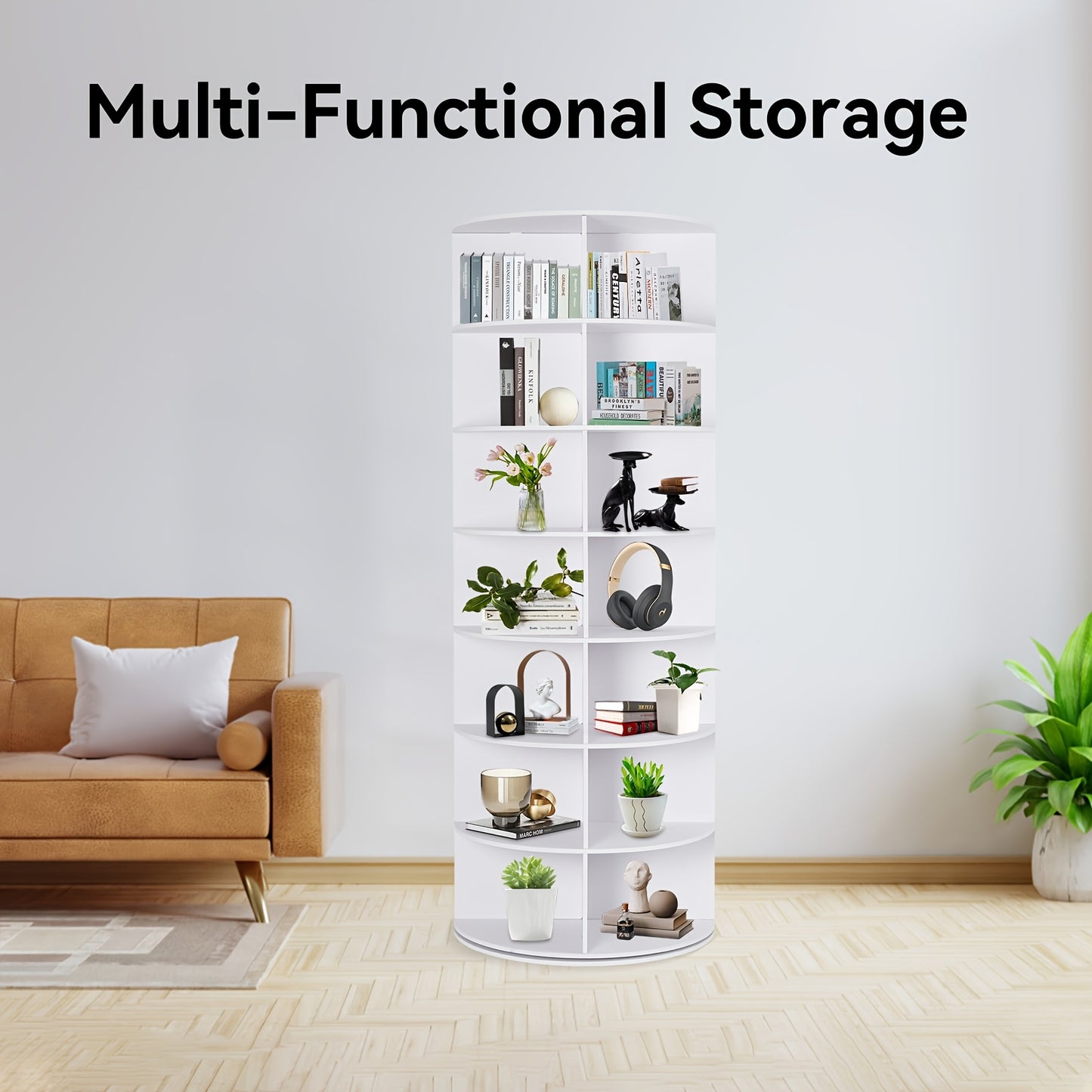 7-Tier Spinning Shoe Rack, 360 Degree Rotating Shoe Organizer Tower, Vertical Carousel Storage for Shoes And Handbags. White