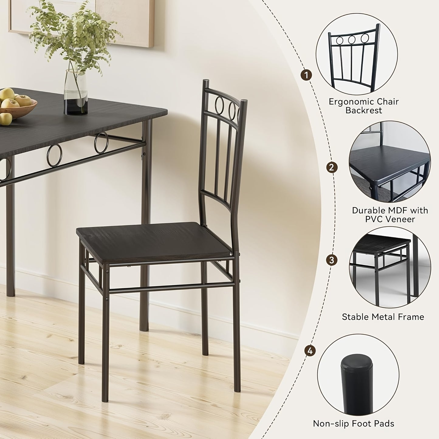 Dining Table Set - 5pcs Rectangular Dining Table Set with 4 Backrest Chairs, High-quality Wooden Kitchen Dining Table And Chairs, Perfect for  Spaces And Apartments