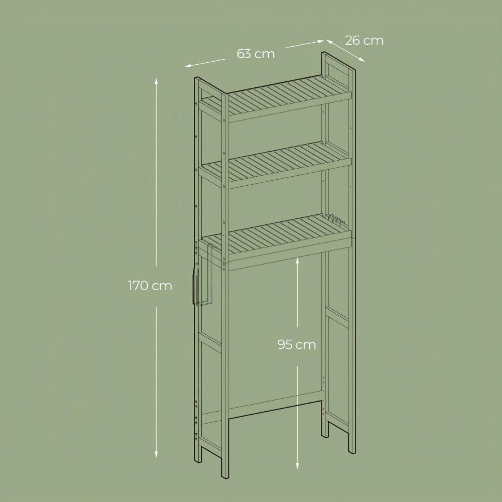 Three-Level Shelf Unit for Above The Toilet - Bathroom Organizer That Resists Rust with Adjustable Shelves | Space-Efficient Storage for Towels, Toilet Paper, And Tissues, Vertical Display for Toiletries & Convenient Access