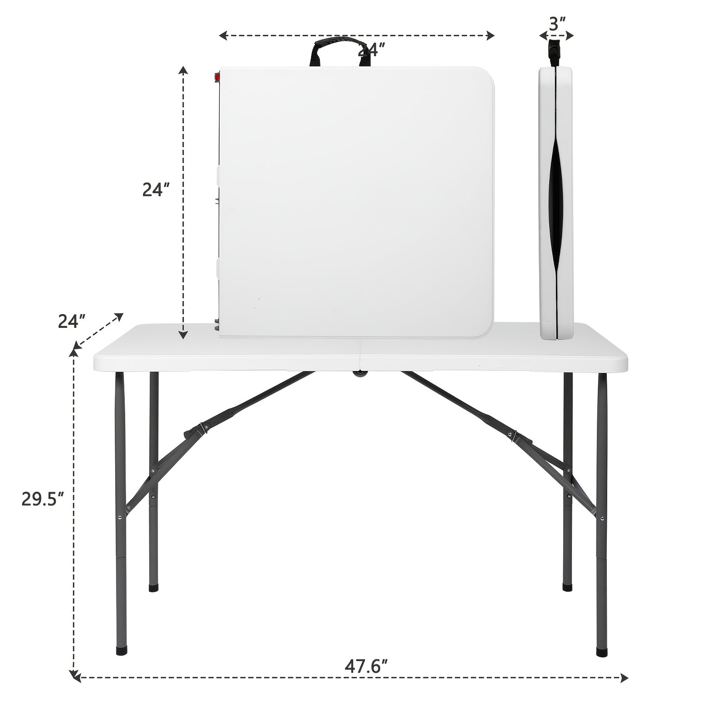 4 FEET/ 6FEET Plastic Barbecue Folding Table, Rectangular Center-Folding Portable Table with Carrying Handle - White