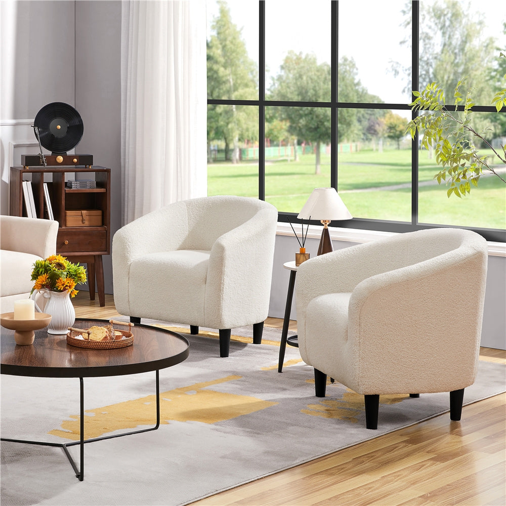 Costoffs Boucle Barrel Accent Chair with Arms, Upholstered Armchair for Living Room, Bedroom, Furniture for Home, Stylish and Comfortable Club Chair for Bedroom, Ivory/Black/Dark Gray/Blue/Yellow