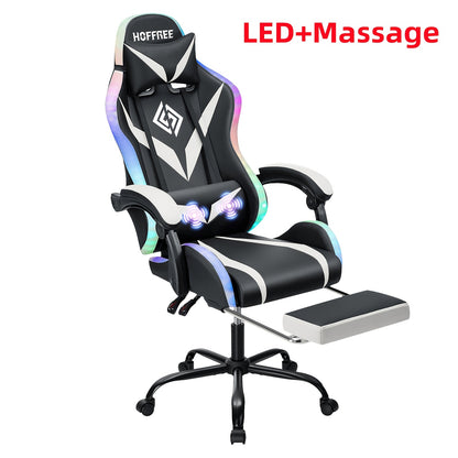Gaming Chair with LED Light, Computer Chair with Footrest And Lumbar Support, Height Adjustable Game Chair with 360° Swivel Seat And Headrest for Office Or Gaming