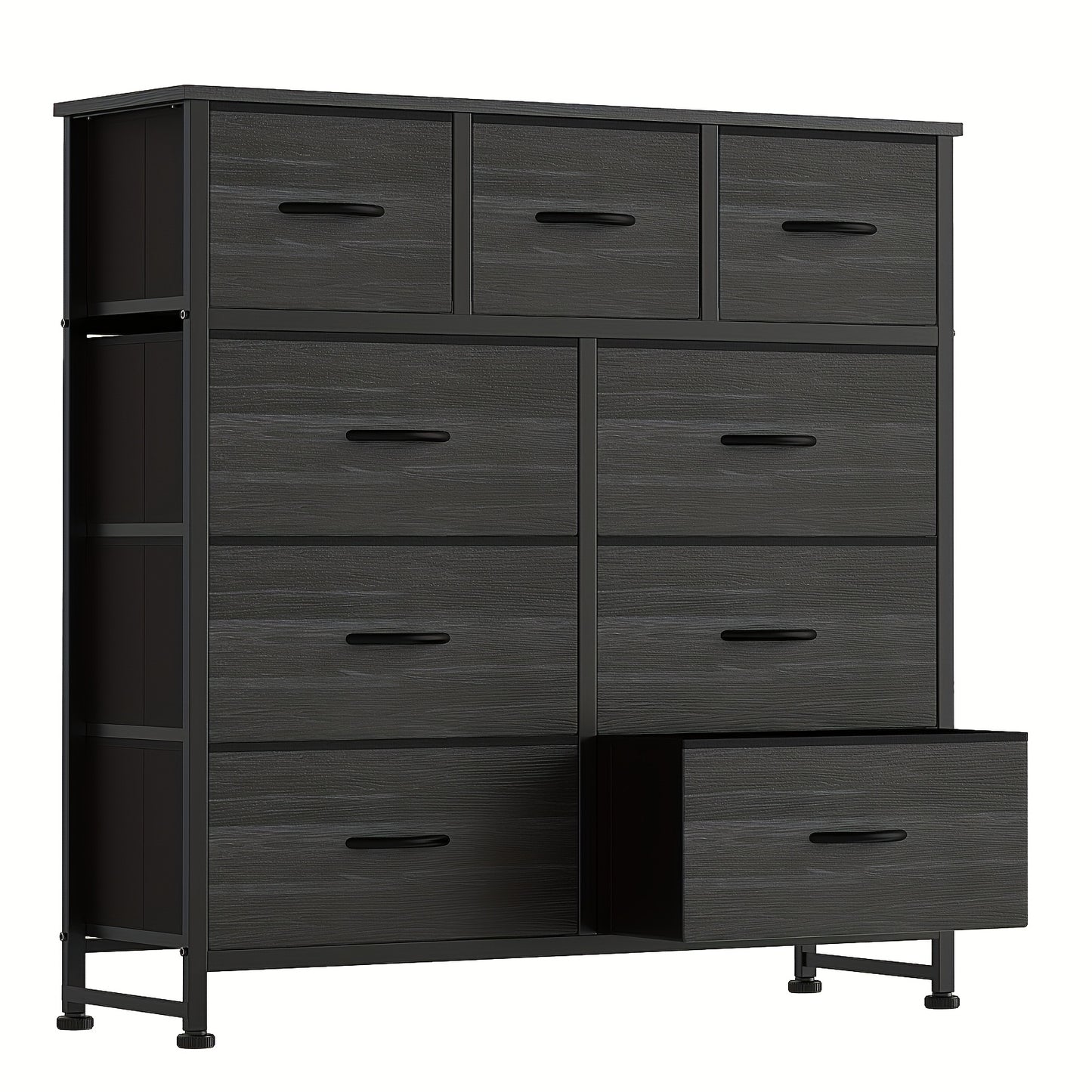 9 Drawer Fabric Dresser with Bins Tall Chest Organizer for Bedroom Closet Hallway Steel Frame Wood Top Easy Pull Handles