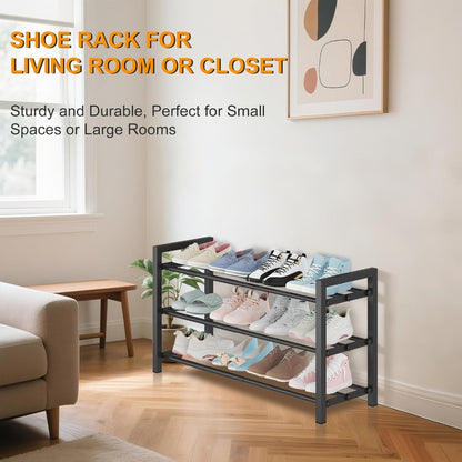 Expandable Shoe Rack 2 3 4 Tier Adjustable Metal Shoe Organizer - Heavy Duty Freestanding Shoe Shelf for Closet, Entryway, Mudroom, Bedroom & Garage | Space Saving Black Shoe Storage