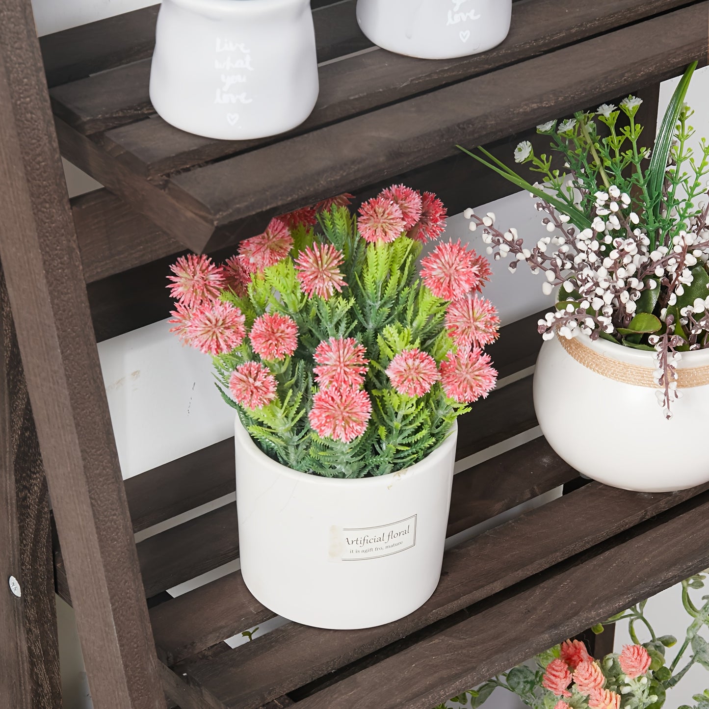 A Sturdy Wooden Plant Display Stand with Four Levels, Perfect for Organizing Your Garden, Patio, Balcony, Or Living Room Corner