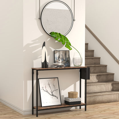 39.4-inch Rustic Brown Console Table - Solid Wood & Engineered Portable Entryway Sofa Table with Storage Shelf, Assembly for Hallway, Living Room, Bedroom - Suitable for, Office, Dorm - Space-Saving Furniture
