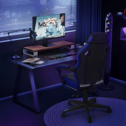 Ergonomic Gaming Chair with Retractable Footrest & Detachable Lumbar Support 360 Degree Swivel Racing Style PU Leather Computer Gaming Chair with Headrest for Home Bedroom Office